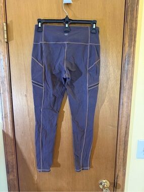 Athleta Purple Leggings with Contrasting Tan Stitching